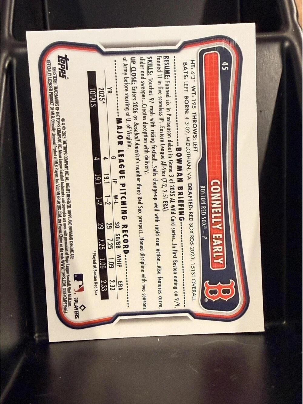 Connelly Early #45 2026 Bowman Boston Red Sox Rookie